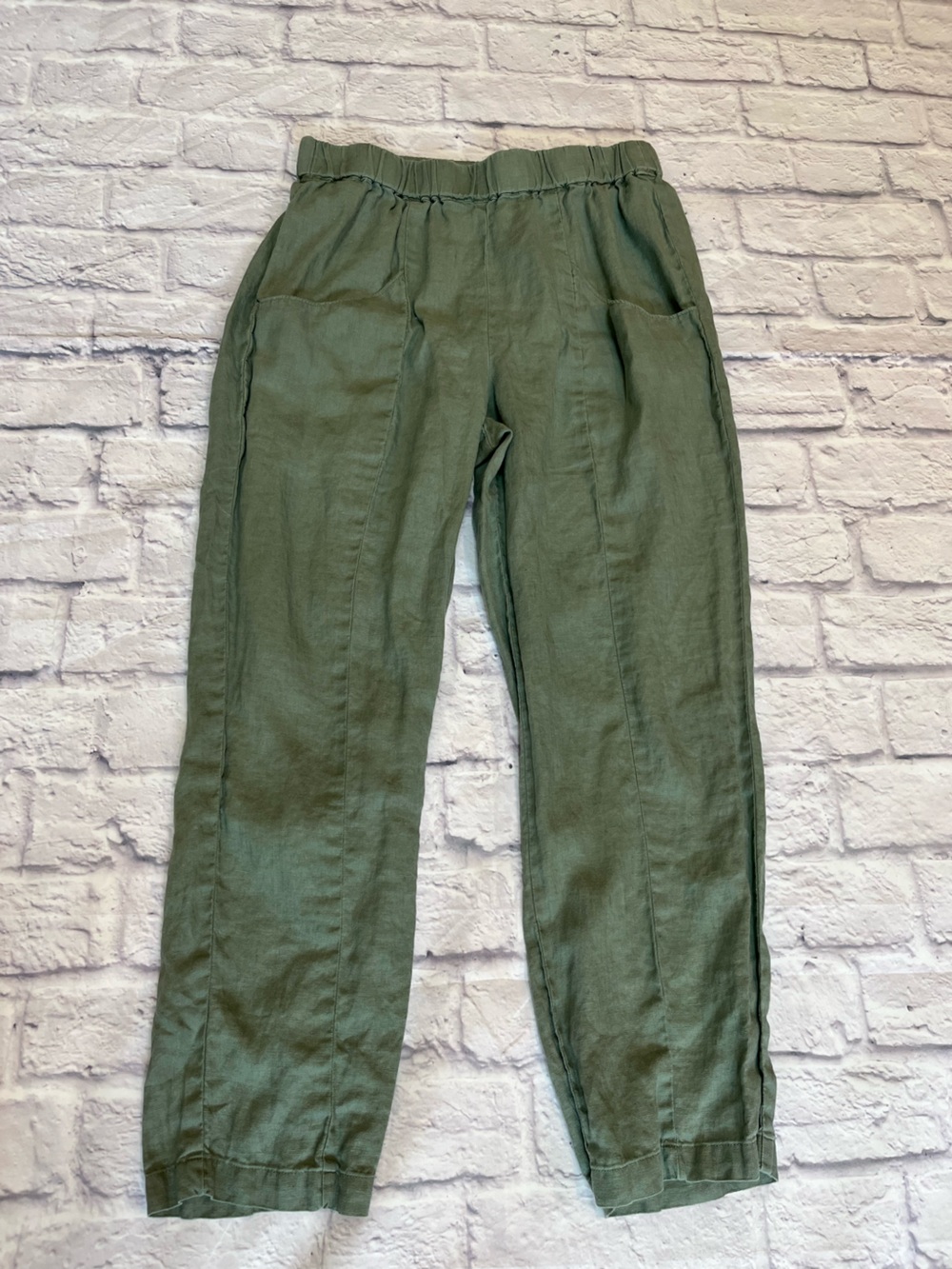 Quince Sage Green Elastic Waist Linen Pants S
